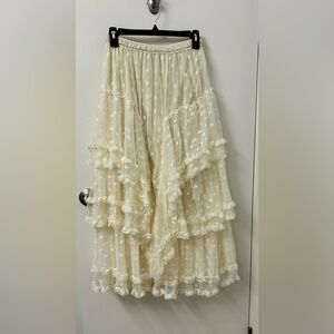 POL Flowy Lace Maxi Skirt with Layered Ruffles Cream color One Size